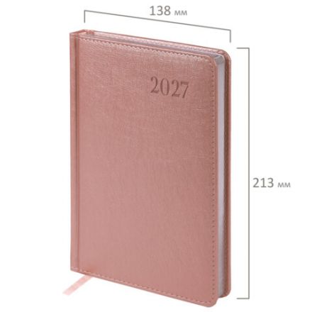 Ежедневник датированный 2027, А5, 138х213 мм, BRAUBERG "Impression", под кожу, розовый, 118033