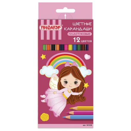 Карандаши цветные ПИФАГОР "ФЕЯ", 12 цветов, шестигранные, 181338 Карандаши цветные ПИФАГОР "ФЕЯ", 12 цветов, шестигранные, 181338
