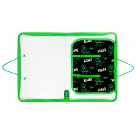 Папка для труда на молнии с ручками ПИФАГОР А4, 1 отделение, пластик, органайзер, "Dino roar", 272230