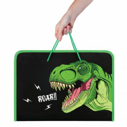 Папка для труда на молнии с ручками ПИФАГОР А4, 1 отделение, пластик, органайзер, "Dino roar", 272230