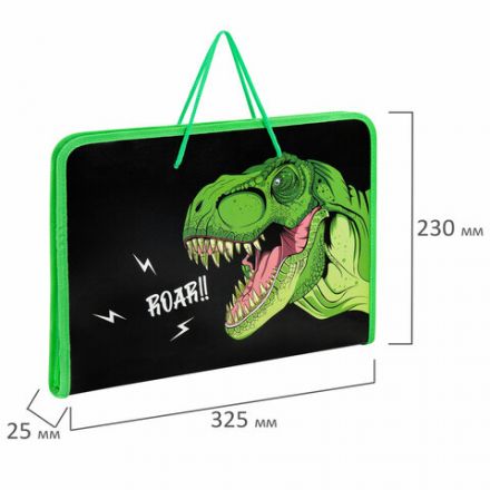 Папка для труда на молнии с ручками ПИФАГОР А4, 1 отделение, пластик, органайзер, "Dino roar", 272230