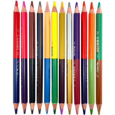 Карандаши цветные двойные 24 цв.,12 шт Kores DUO Jumbo, трехгр,5 мм,93252