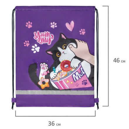 Мешок для обуви BRAUBERG KIDS, светоотражающая полоса, 46х36 см, "Sweet cheeks", 272390