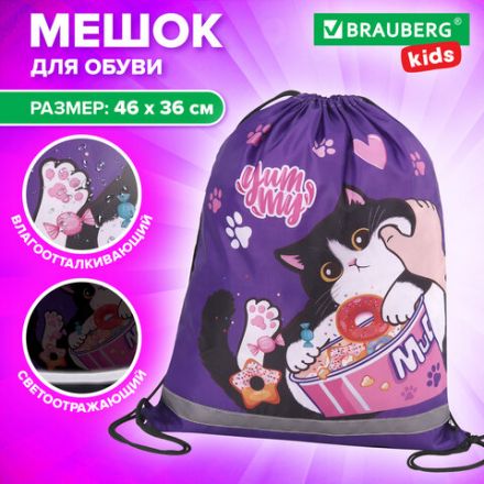 Мешок для обуви BRAUBERG KIDS, светоотражающая полоса, 46х36 см, "Sweet cheeks", 272390 Мешок для обуви BRAUBERG KIDS, светоотражающая полоса, 46х36 см, "Sweet cheeks", 272390