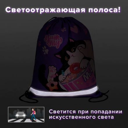 Мешок для обуви BRAUBERG KIDS, светоотражающая полоса, 46х36 см, "Sweet cheeks", 272390 Мешок для обуви BRAUBERG KIDS, светоотражающая полоса, 46х36 см, "Sweet cheeks", 272390