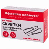 Скрепки ОФИСНАЯ ПЛАНЕТА, 25 мм, никелированные, треугольные, 100 шт., в картонной коробке, 222043 Скрепки ОФИСНАЯ ПЛАНЕТА, 25 мм, никелированные, треугольные, 100 шт., в картонной коробке, 222043