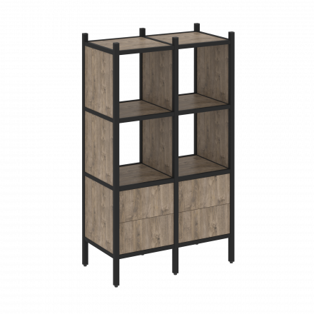 Loft Прямой стеллаж наборный VR.L-03 Тиквуд тёмный/Чёрный металл 862*446*1458