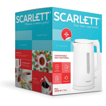 Чайник SCARLETT SC-EK21S31, 1,5 л, 2200 Вт, закрытый нагревательный элемент, двойные стенки, белый Чайник SCARLETT SC-EK21S31, 1,5 л, 2200 Вт, закрытый нагревательный элемент, двойные стенки, белый