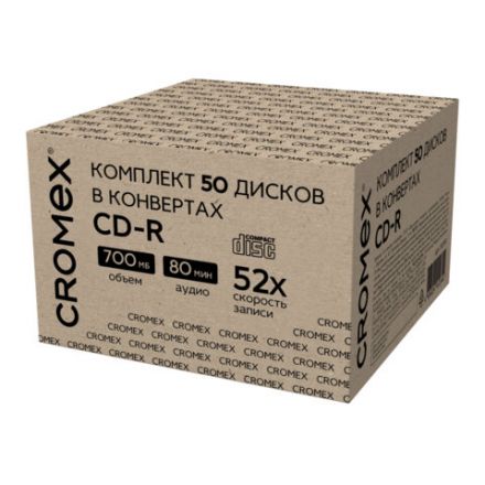 Диски CD-R в конверте КОМПЛЕКТ 50 шт., 700 Mb, 52x, CROMEX (КРОМЕКС), 513797