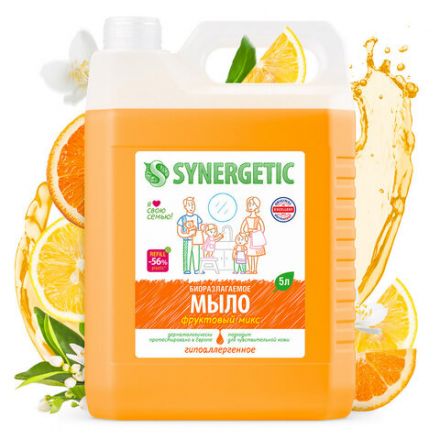 Мыло жидкое 5 л SYNERGETIC "Фруктовый микс", гипоаллергенное, биоразлагаемое, 105502 Мыло жидкое 5 л SYNERGETIC "Фруктовый микс", гипоаллергенное, биоразлагаемое, 105502