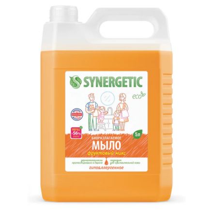 Мыло жидкое 5 л SYNERGETIC "Фруктовый микс", гипоаллергенное, биоразлагаемое, 105502 Мыло жидкое 5 л SYNERGETIC "Фруктовый микс", гипоаллергенное, биоразлагаемое, 105502