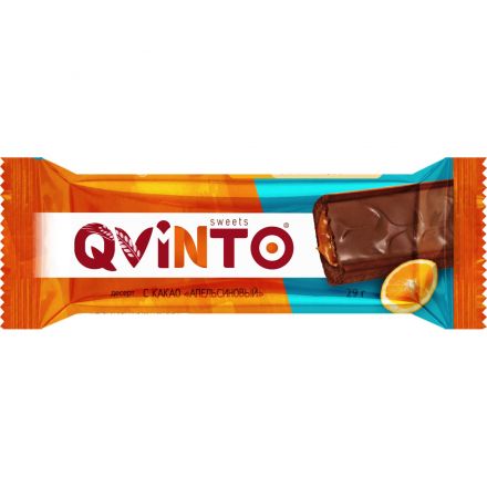 Шоколадный батончик QVINTO десерт с какао апельсиновый 29гх21шт/уп, 609г