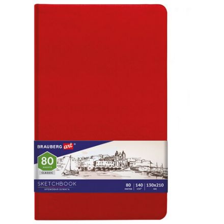 Скетчбук, слоновая кость 140 г/м2 130х210 мм, 80 л., КОЖЗАМ, резинка, BRAUBERG ART CLASSIC, красный, 113193 Скетчбук, слоновая кость 140 г/м2 130х210 мм, 80 л., КОЖЗАМ, резинка, BRAUBERG ART CLASSIC, красный, 113193