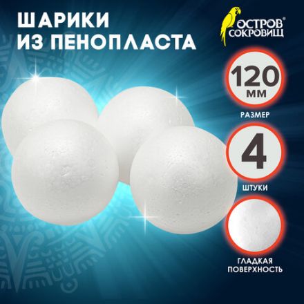 Шары из пенопласта, 120 мм, 4 шт., ОСТРОВ СОКРОВИЩ, 665370 Шары из пенопласта, 120 мм, 4 шт., ОСТРОВ СОКРОВИЩ, 665370
