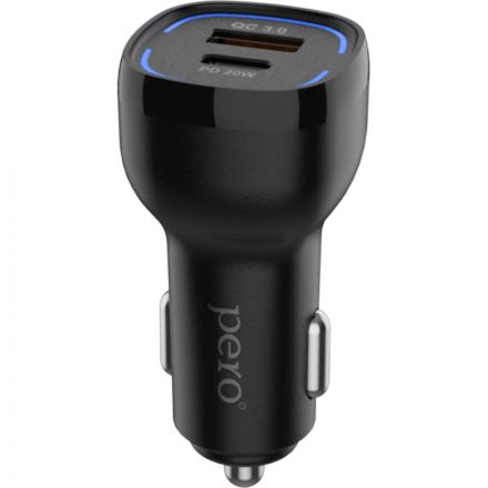 Зарядное устройство автомобильное PERO AC05 USB-A QC3.0/USB-C PD/38W/черное