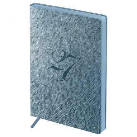 Ежедневник датированный 2027г., А6+, 176л., мягкий переплет, кожзам, BG "Shine. Cobalt", серо-голубой, цветной срез