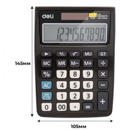 Калькулятор настольный КОМП. Deli E1238, 12-р, дв.пит., 145х105мм, серый