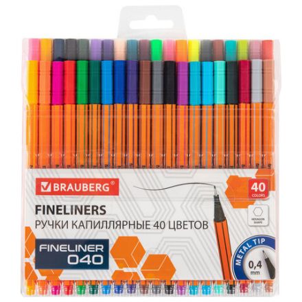 Ручки капиллярные (линеры) 40 ЦВЕТОВ, BRAUBERG "FINE 040", шестигранные, линия 0,4 мм, 144146 Ручки капиллярные (линеры) 40 ЦВЕТОВ, BRAUBERG "FINE 040", шестигранные, линия 0,4 мм, 144146