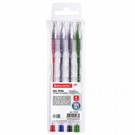 Ручки гелевые BRAUBERG "Jet", НАБОР 4 ЦВЕТА, узел 0,5 мм, линия письма 0,35 мм, 141023 Ручки гелевые BRAUBERG "Jet", НАБОР 4 ЦВЕТА, узел 0,5 мм, линия письма 0,35 мм, 141023