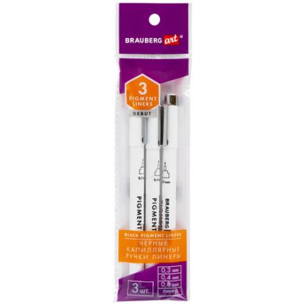 Капиллярные ручки линеры для рисования 3 шт., черные, 0,3/0,4/0,8 мм, BRAUBERG ART DEBUT, 143939 Капиллярные ручки линеры для рисования 3 шт., черные, 0,3/0,4/0,8 мм, BRAUBERG ART DEBUT, 143939