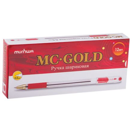Ручка шариковая масляная с грипом MUNHWA "MC Gold", КРАСНАЯ, корпус прозрачный, узел 0,5 мм, линия письма 0,3 мм, BMC-03 Ручка шариковая масляная с грипом MUNHWA "MC Gold", КРАСНАЯ, корпус прозрачный, узел 0,5 мм, линия письма 0,3 мм, BMC-03