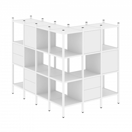 Loft Угловой внешний стеллаж наборный VR.L-52 Белый бриллиант/Белый металл 1694*1278*1458 Loft Угловой внешний стеллаж наборный VR.L-52 Белый бриллиант/Белый металл 1694*1278*1458