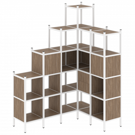 Loft Угловой внутренний стеллаж наборный VR.L-44 Дуб аризона/Белый металл 1694*1278*2280 Loft Угловой внутренний стеллаж наборный VR.L-44 Дуб аризона/Белый металл 1694*1278*2280