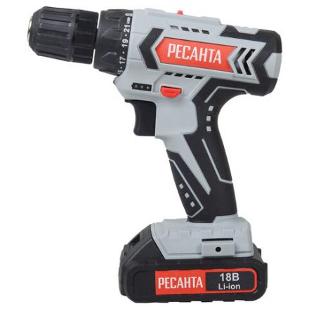 Дрель-шуруповерт аккумуляторная, 18 В, 1400 об/мин, 2 аккуммулятора, 2 Ач, РЕСАНТА ДА-18-2ЛК 75/14/5 Дрель-шуруповерт аккумуляторная, 18 В, 1400 об/мин, 2 аккуммулятора, 2 Ач, РЕСАНТА ДА-18-2ЛК 75/14/5