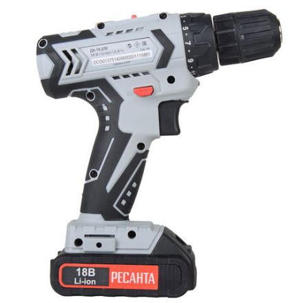 Дрель-шуруповерт аккумуляторная, 18 В, 1400 об/мин, 2 аккуммулятора, 2 Ач, РЕСАНТА ДА-18-2ЛК 75/14/5 Дрель-шуруповерт аккумуляторная, 18 В, 1400 об/мин, 2 аккуммулятора, 2 Ач, РЕСАНТА ДА-18-2ЛК 75/14/5