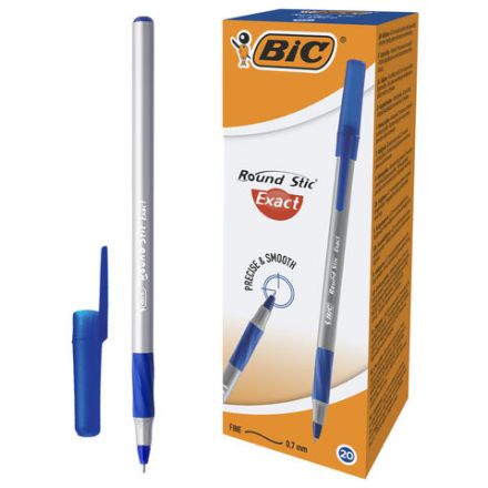 Ручка шариковая с грипом BIC "Round Stic Exact", СИНЯЯ, корпус серый, узел 0,7 мм, линия письма 0,28 мм, 918543 Ручка шариковая с грипом BIC "Round Stic Exact", СИНЯЯ, корпус серый, узел 0,7 мм, линия письма 0,28 мм, 918543