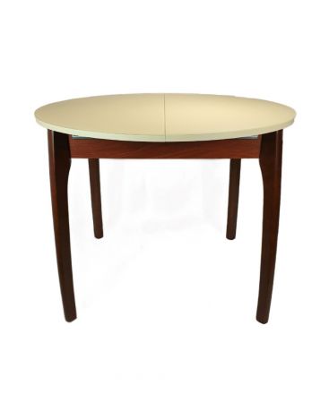 Стол В-46 D 90(125)*90 ЛДСП 16мм+стекло 4мм Бежевый сатин, вставка "бабочка", опоры массив бука орех Стол В-46 D 90(125)*90 ЛДСП 16мм+стекло 4мм Бежевый сатин, вставка "бабочка", опоры массив бука орех