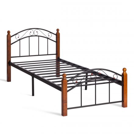 Кровать AT-8077, дерево гевея/металл, 90*200 см (Single bed), красный дуб/черный Кровать AT-8077, дерево гевея/металл, 90*200 см (Single bed), красный дуб/черный