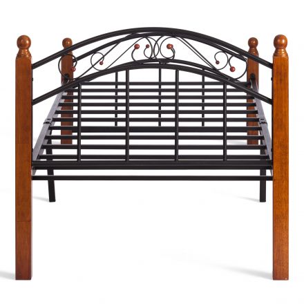 Кровать AT-8077, дерево гевея/металл, 90*200 см (Single bed), красный дуб/черный Кровать AT-8077, дерево гевея/металл, 90*200 см (Single bed), красный дуб/черный