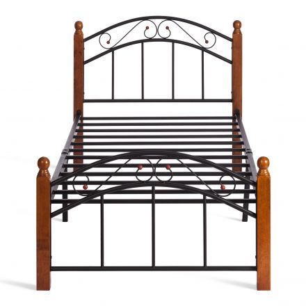 Кровать AT-8077, дерево гевея/металл, 90*200 см (Single bed), красный дуб/черный Кровать AT-8077, дерево гевея/металл, 90*200 см (Single bed), красный дуб/черный