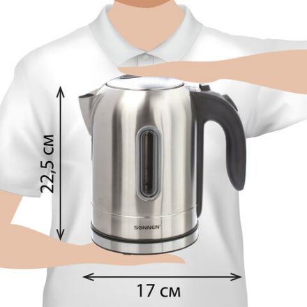 Чайник SONNEN KT-1755, 1,7 л, 2200 Вт, закрытый нагревательный элемент, нержавеющая сталь, 453419 Чайник SONNEN KT-1755, 1,7 л, 2200 Вт, закрытый нагревательный элемент, нержавеющая сталь, 453419