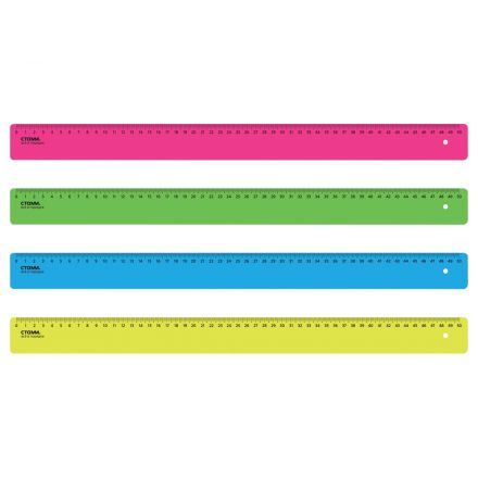 Линейка 50см СТАММ, пластиковая, непрозрачная, неоновые цвета, ассорти