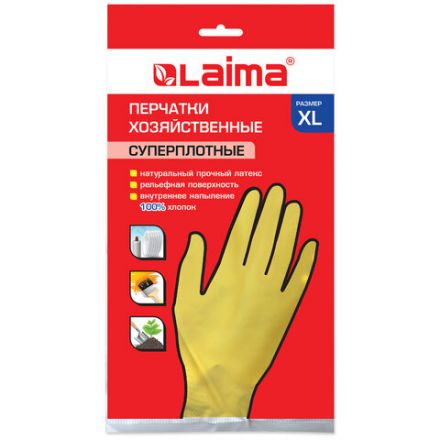 Перчатки МНОГОРАЗОВЫЕ латексные LAIMA "ПРЕМИУМ", х/б напыление, СВЕРХПЛОТНЫЕ, размер 9-10, XL (очень большой), желтые, вес 70 г, 600781 Перчатки МНОГОРАЗОВЫЕ латексные LAIMA "ПРЕМИУМ", х/б напыление, СВЕРХПЛОТНЫЕ, размер 9-10, XL (очень большой), желтые, вес 70 г, 600781