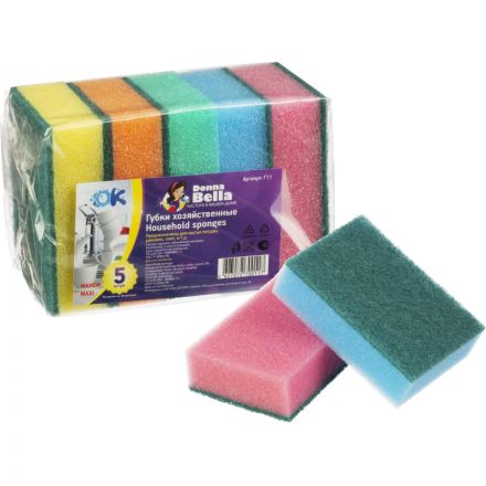 Губки хозяйственные 96x64x27мм 5шт/уп Губки хозяйственные 96x64x27мм 5шт/уп