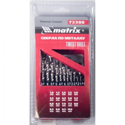 Набор сверл по металлу Matrix 19шт, 1-10мм, HSS, 19шт,цил.хвостовик (72388) Набор сверл по металлу Matrix 19шт, 1-10мм, HSS, 19шт,цил.хвостовик (72388)