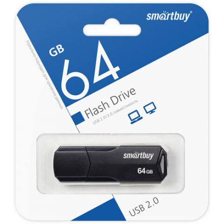 Флеш-диск 64 GB SMARTBUY Clue, USB 2.0, черный, SB64GBCLU-K Флеш-диск 64 GB SMARTBUY Clue, USB 2.0, черный, SB64GBCLU-K