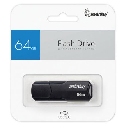 Флеш-диск 64 GB SMARTBUY Clue, USB 2.0, черный, SB64GBCLU-K Флеш-диск 64 GB SMARTBUY Clue, USB 2.0, черный, SB64GBCLU-K