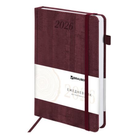 Ежедневник датированный 2026 А5 138x213 мм, BRAUBERG "Wood", под кожу, держатель для ручки, бордо, 117107