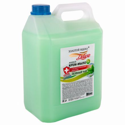 Мыло-крем жидкое c АНТИБАКТЕРИАЛЬНЫМ ЭФФЕКТОМ, 5 л, ЗОЛОТОЙ ИДЕАЛ DELUXE "Зеленый чай", перламутровое, 607499