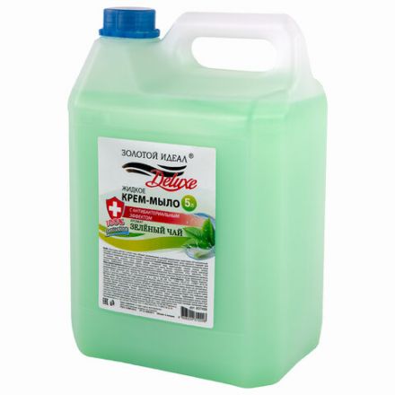 Мыло-крем жидкое c АНТИБАКТЕРИАЛЬНЫМ ЭФФЕКТОМ, 5 л, ЗОЛОТОЙ ИДЕАЛ DELUXE "Зеленый чай", перламутровое, 607499