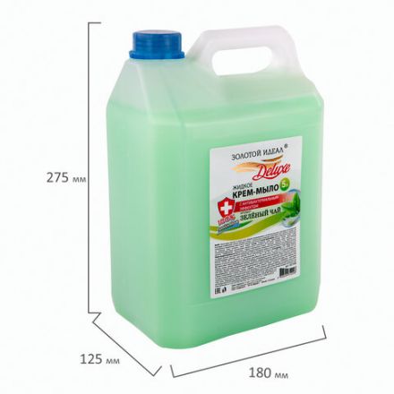 Мыло-крем жидкое c АНТИБАКТЕРИАЛЬНЫМ ЭФФЕКТОМ, 5 л, ЗОЛОТОЙ ИДЕАЛ DELUXE "Зеленый чай", перламутровое, 607499