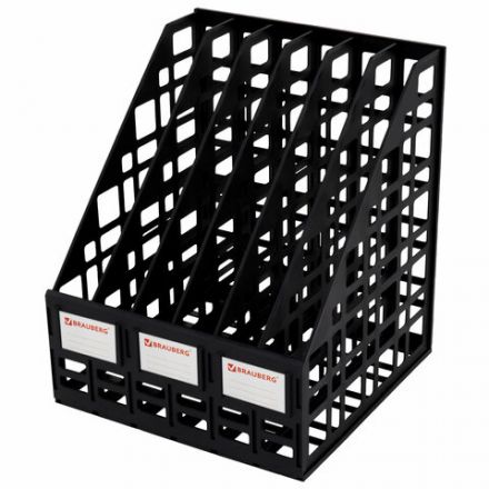 Лоток вертикальный для бумаг BRAUBERG "ULTRA", 240 мм, 6 отделений, сетчатый, сборный, черный, 238251