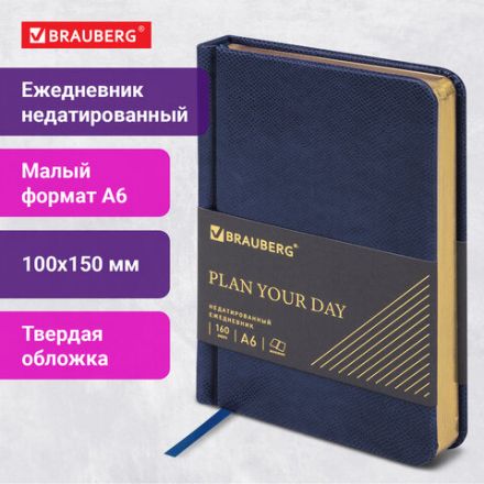 Ежедневник недатированный МАЛЫЙ ФОРМАТ 100x150 мм, А6, BRAUBERG "Iguana", под кожу, 160 л., синий, 114467