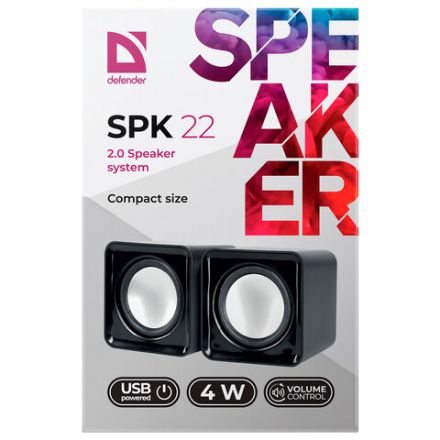Колонки компьютерные DEFENDER SPK 22, 2.0, 2х2, 5Вт, пластик, черный, 65503 Колонки компьютерные DEFENDER SPK 22, 2.0, 2х2, 5Вт, пластик, черный, 65503