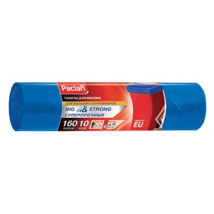 Мешки для мусора 160 л, синие, в рулоне 10 шт., ПВД, 21 мкм, 120х87 см, PACLAN "Big&Strong", 402001 Мешки для мусора 160 л, синие, в рулоне 10 шт., ПВД, 21 мкм, 120х87 см, PACLAN "Big&Strong", 402001