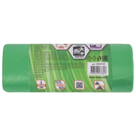 Мешки для раздельного сбора мусора 60 л зеленые в рулоне 20 шт., ПНД 10 мкм, 58х68 см, LAIMA, 606704, 3835 Мешки для раздельного сбора мусора 60 л зеленые в рулоне 20 шт., ПНД 10 мкм, 58х68 см, LAIMA, 606704, 3835